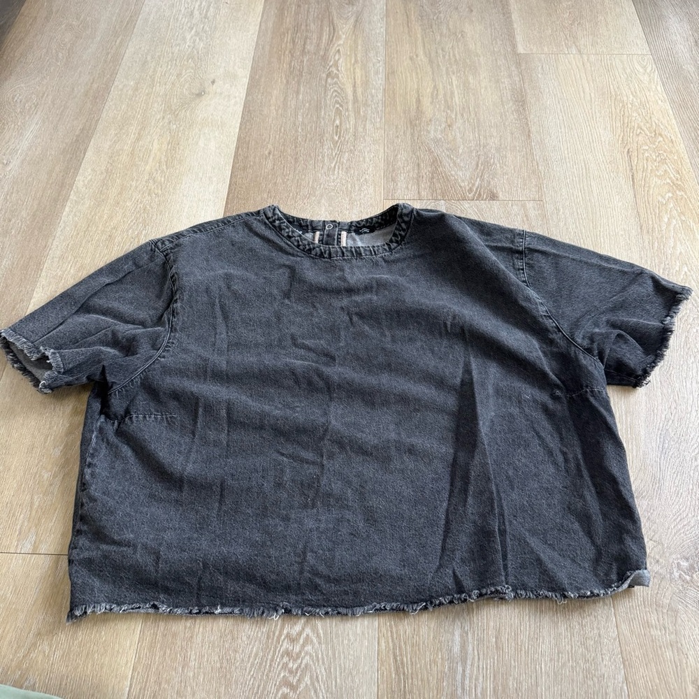 Wildfang Black Denim Short Sleeve Top